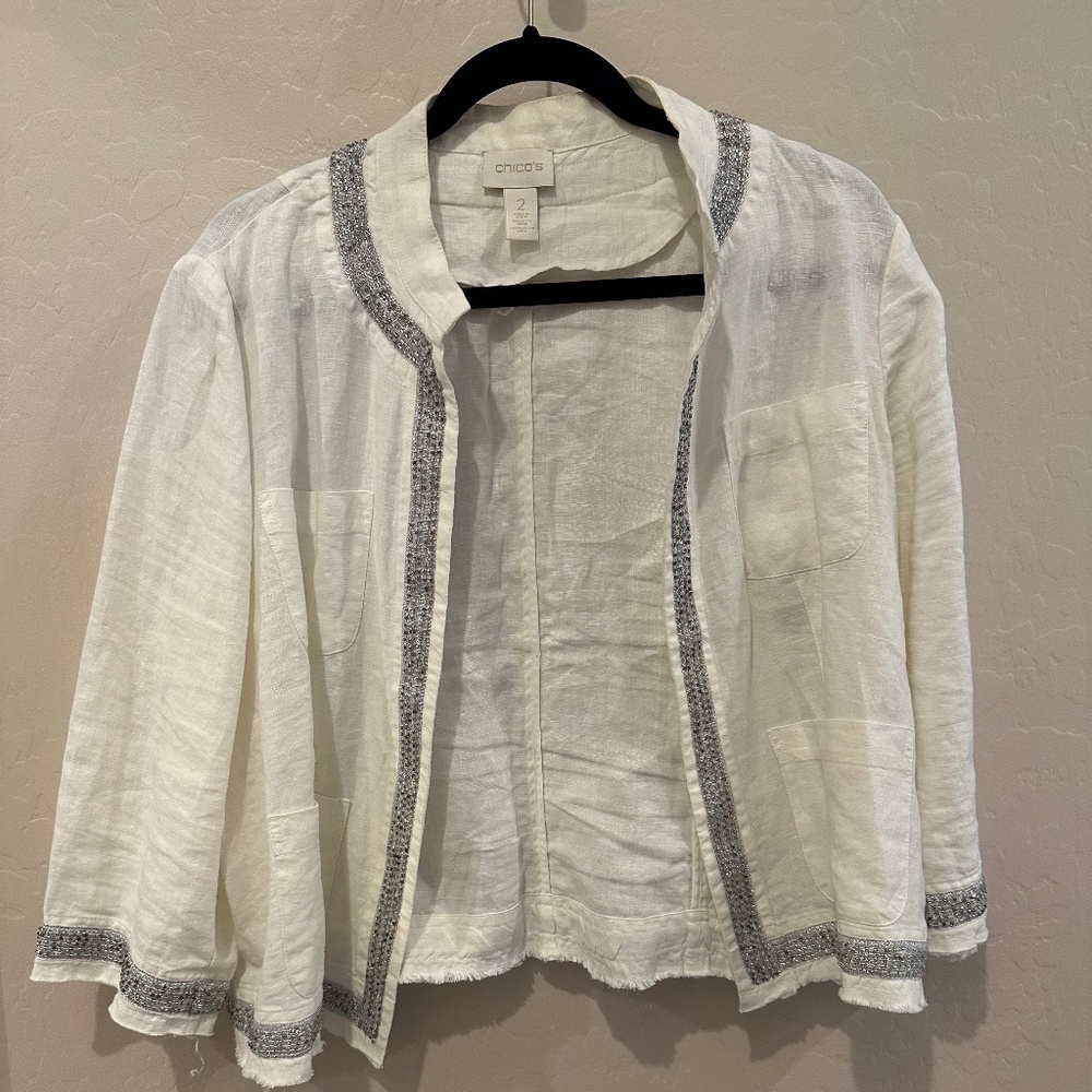 Chicos white linen jacket